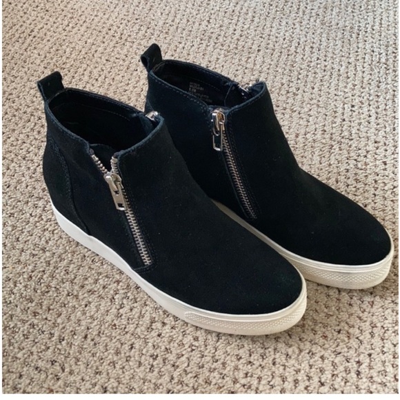 Suede Wedge Steve Madden Black High-Top Sneakers - Picture 1 of 6